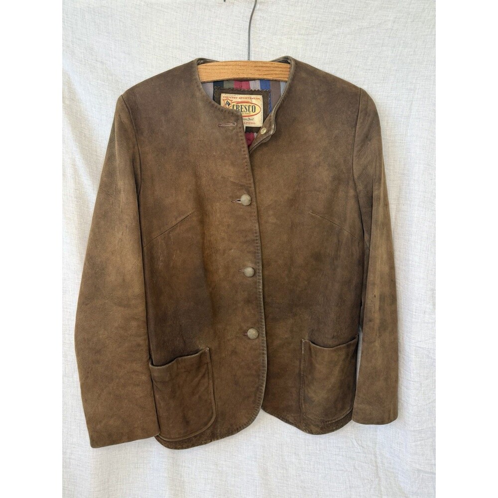Vintage Women's CRESCO Brown Suede Leather Button Up Western Brown Jacket Sz 14